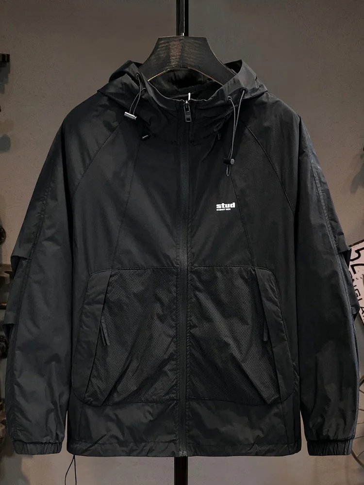 

Ультратонкая черная повседневная мужская куртка для лета, уличная солнцезащитная куртка с капюшоном, быстросохнущая, дышащая, с длинными рукавами, рабочая одежда