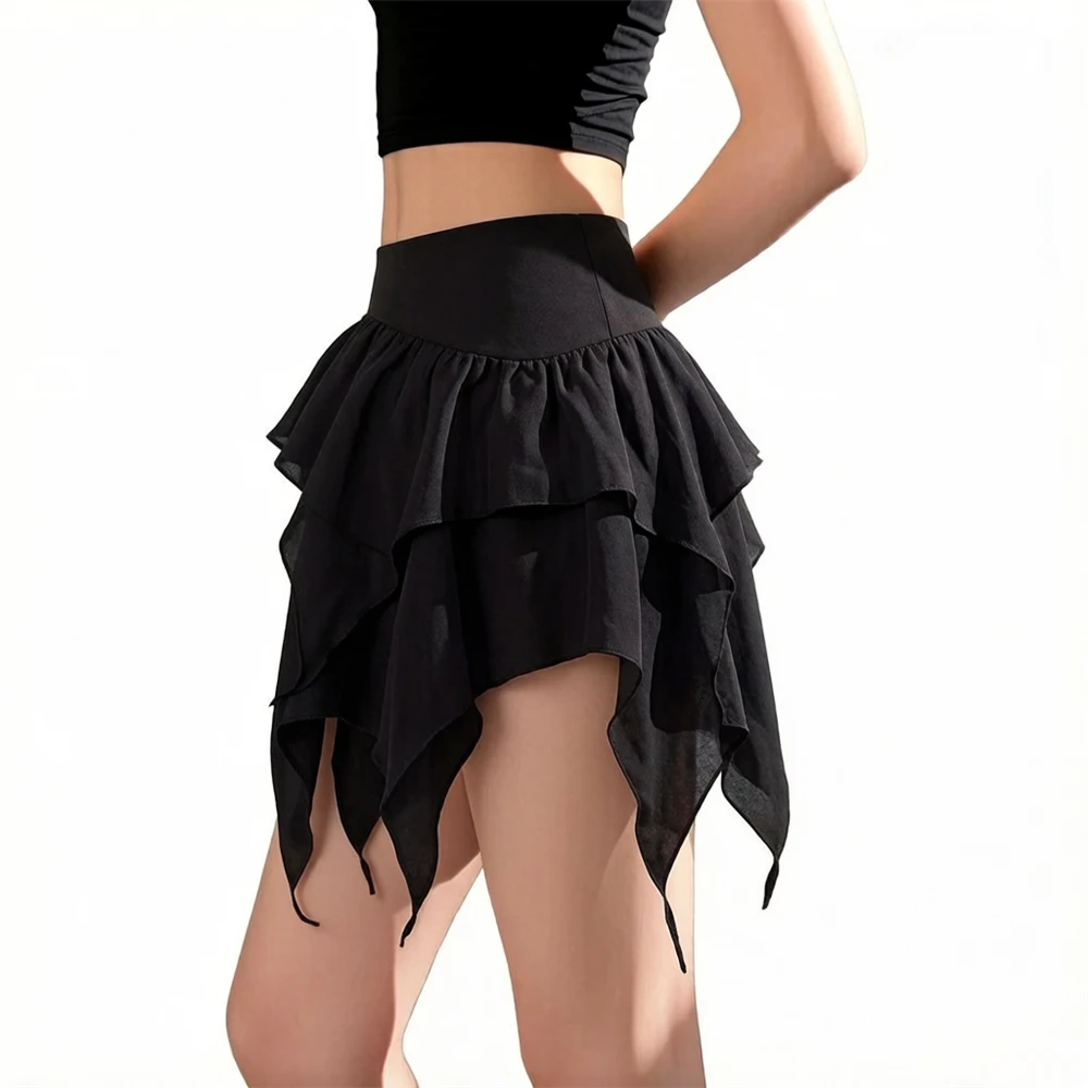 

Gothic Punk Irregular Skirts Women New Sexy Solid Color Drawstring Tie-Up Ruched Ruffles Mini Skirt Summer Fashion Short Skirts