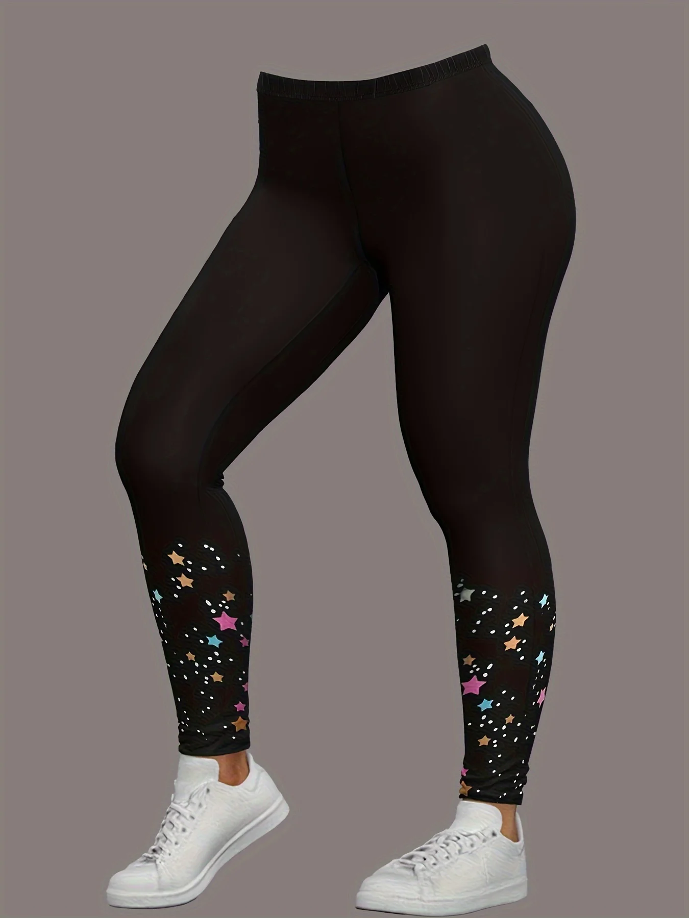 Plus Size Star Print Two-piece Set, Crew Neck Long Sleeve Top & Pants Outfits, Women\'s Plus Size Clothing