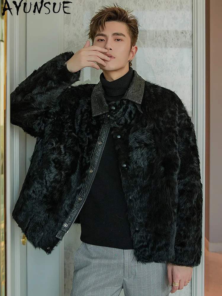AYUNSUE Natural Sheep Fur Coat Man Autumn Winter Korean Fashion Genuine Leather Jacket Men Real Lamb Wool Fur Coats Chaquetas