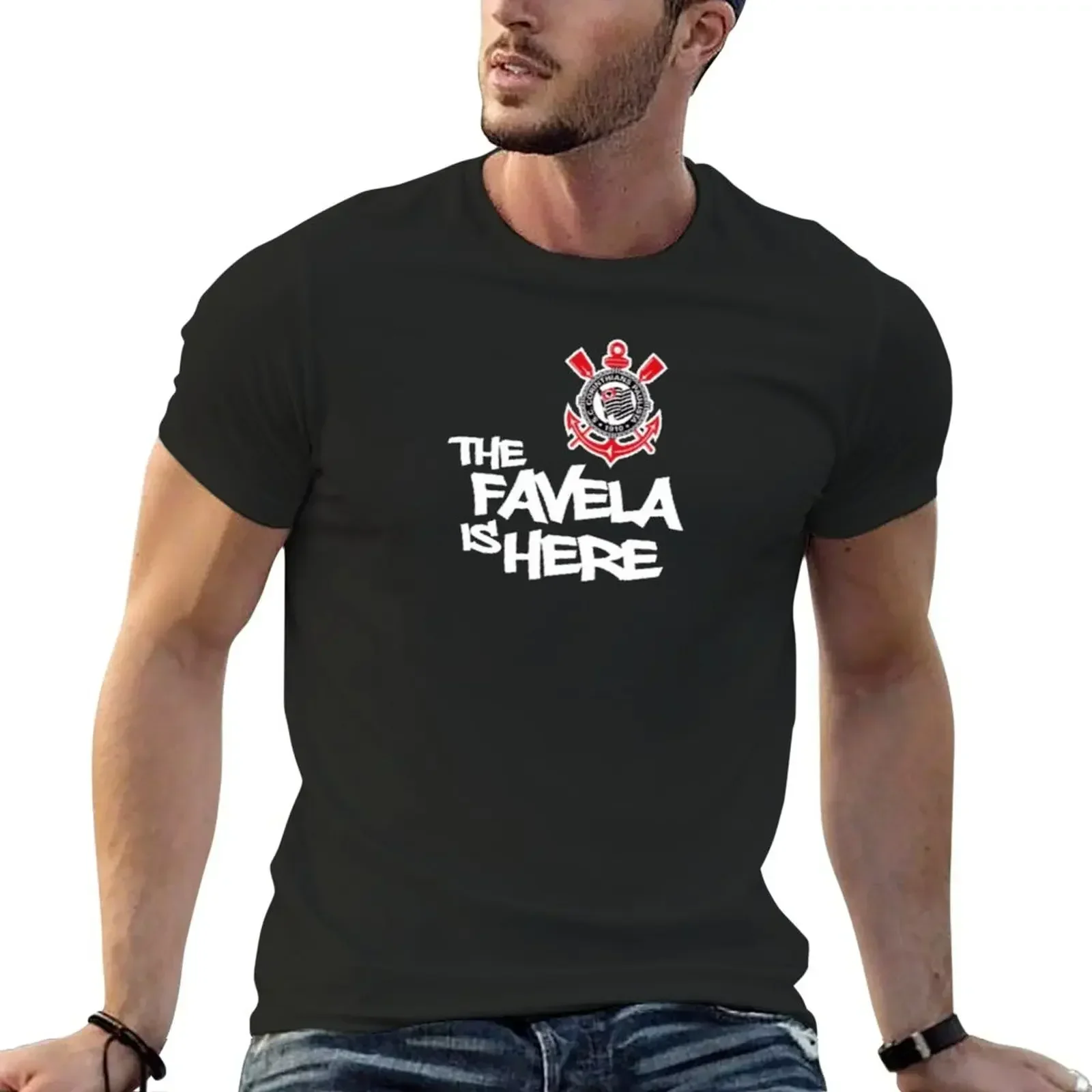 Camisa do Corinthians The favela is here T-Shirt sports fans plain fitted t shirts for men