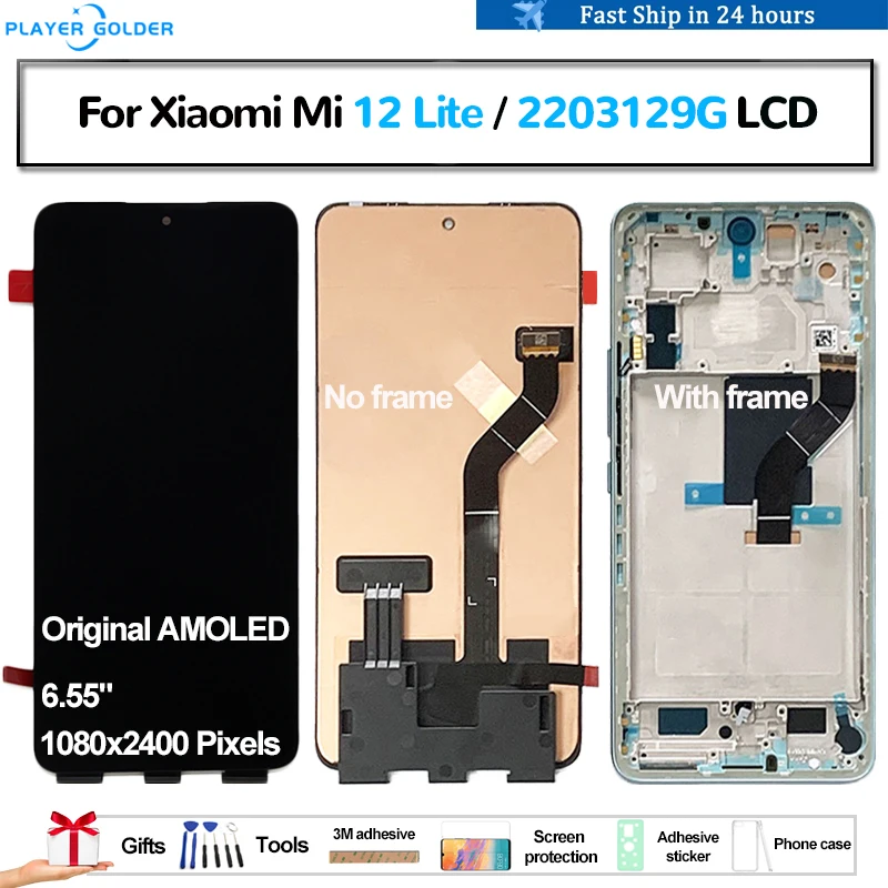 Original AMOLED For Xiaomi Mi 12 Lite 2203129G Pantalla lcd Display Touch Panel Screen Digitizer Assembly Replacement Accessory