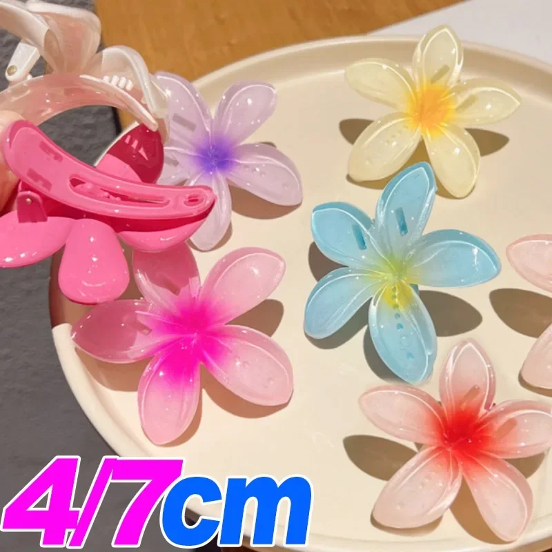 2024 Korean Gradient Flower Acrylic Hair Clip for Women Girls Sweet Hairpins Summer Beach Hawaiian Headwear Hair Accessories