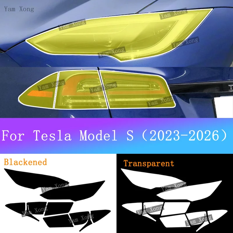 

For Tesla Model S 2023-2026 Car Front Taillight TPU Transparent Armored Protective Film Headlight Black Taill Golden Cover Films