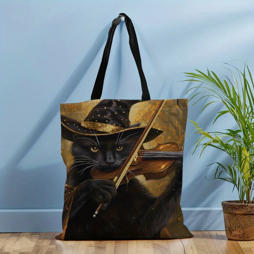 Shopping Bag Custom Shopping Bag Canvas Halloween Tote Bag Black Cat Witch Hat Castle Pumpkin Bat Affordable 128 Characters.