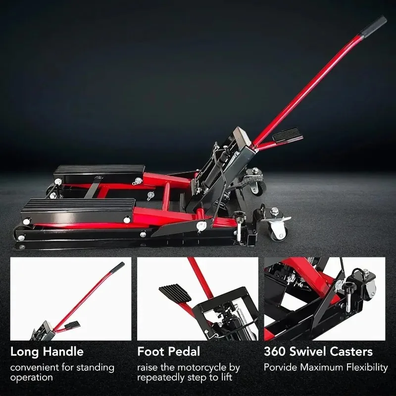 Hydraulic Motorcycle Lift Jack, 1500 Lb. Capacity Scissor Lift Jack, Portable Motorcycle Lift Table with Foot Pad, 4 Wheels and