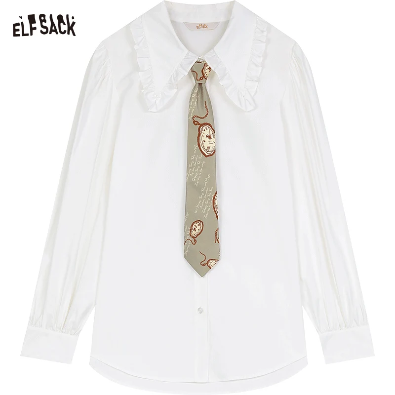 ELFSACK 2024 Autumn New Arrive Gentle white doll collar palace style puff sleeve French shirt for women