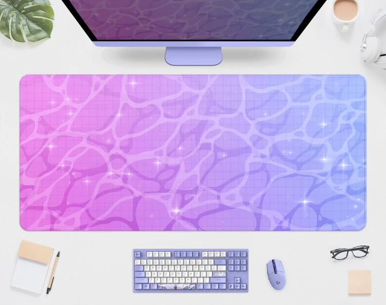 

Pastel Purple Desk Mat Kawaii Anime Aesthetics Cute Pink Blue Water Xxl Gaming Mousepad Kawai Cute Mouse Pad for Gamers Keyboard