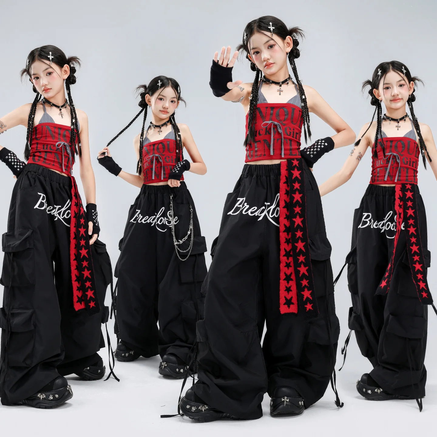 Girls Hip Hop Tank Top Black Multi‑Pocket Pants Child Street Dance Costume Kids K-pop Streetwear Jazz Girl Group Clothes Sets