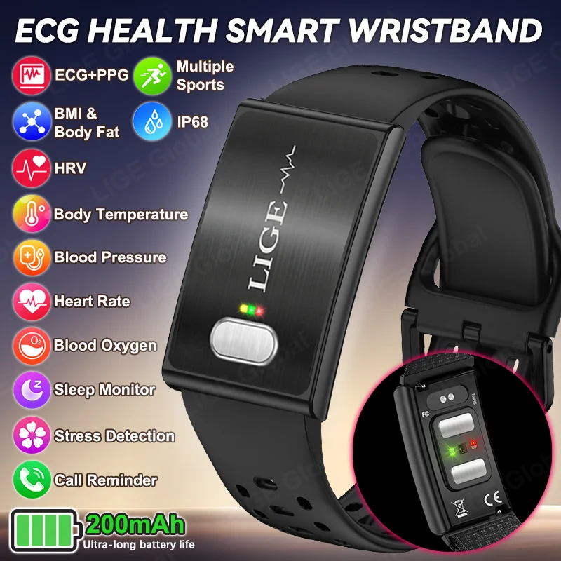 LIGE 2026 New AI-Diagnosis Care Smart Bracelet ECG+PPG Blood Pressure Body Fat Five Organ Fitness Waterproof Health Smartwatch