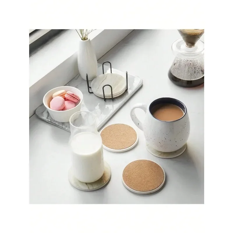 6-Piece Set Ceramic Drink Coasters with Stand Water Absorbent Marble Patterned Coaster for Glasses and Drinks Dropshipping