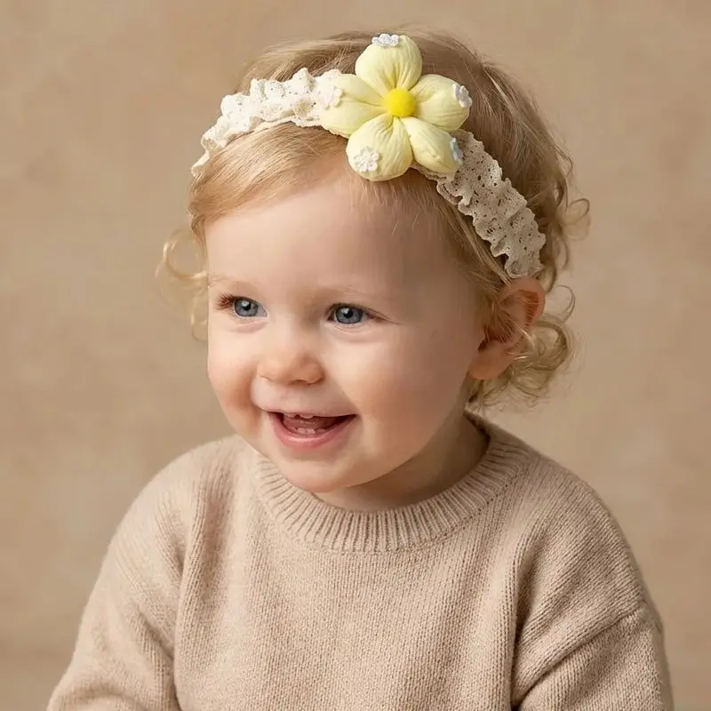 

New European and American Children's Headband Solid Color Floral Lace Baby Headscarf Thin Breathable Baby Hair Accessory