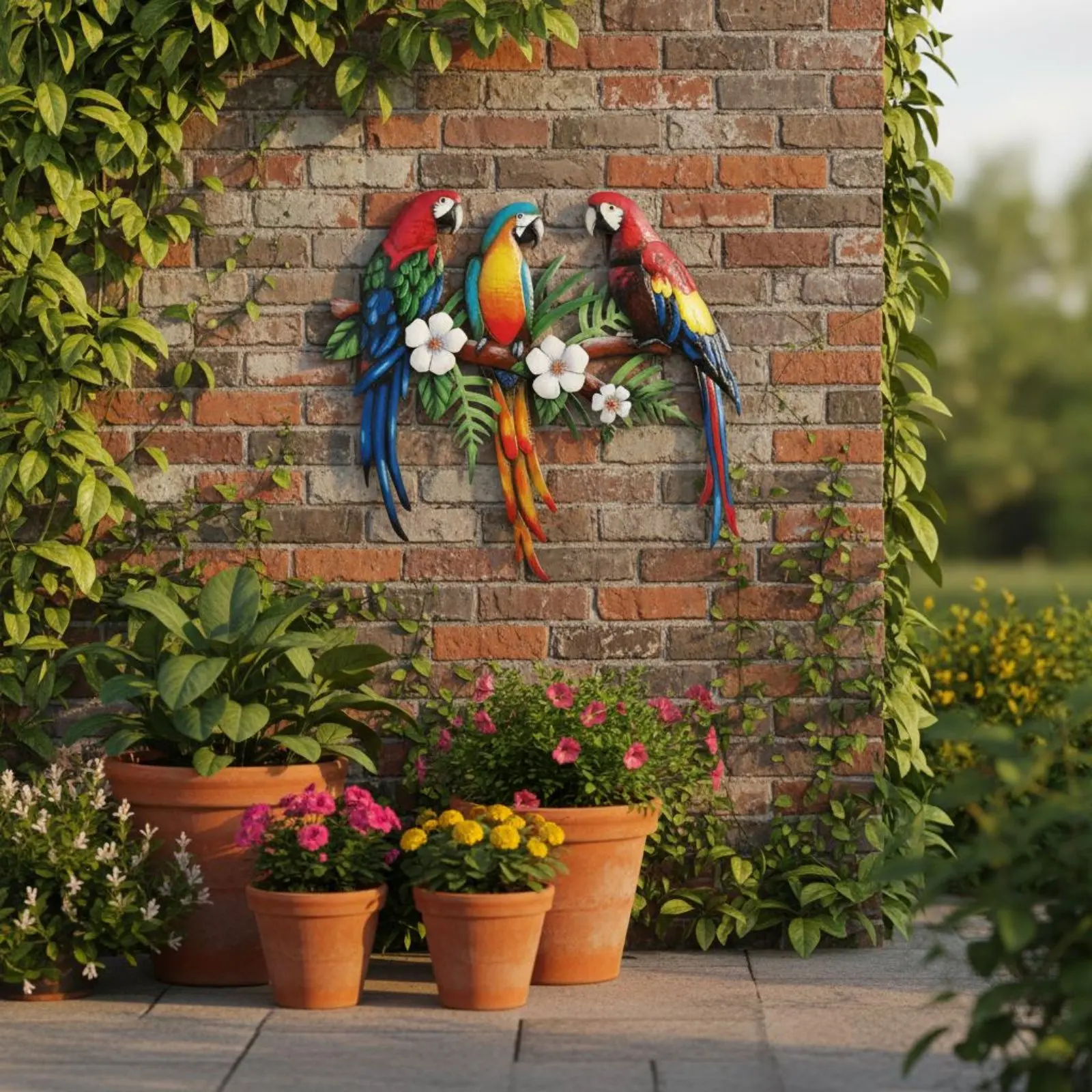 Metal Parrot Wall Art Indoor Outdoor Metal Avian Wall Decor Dimensional Avian Art Set Easy to Hang House Decoration Hand-Painted