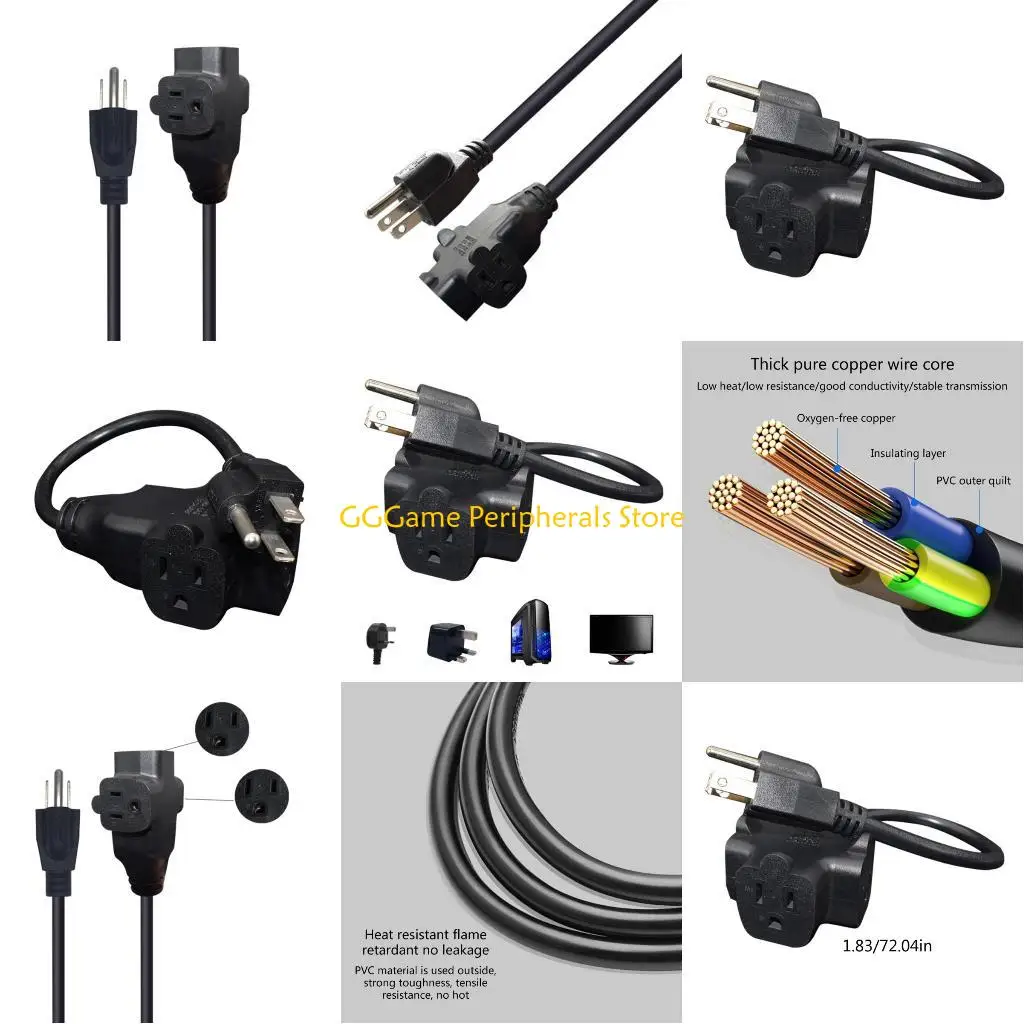 

U55B Nema 5-15P to 3x5-15R Power Cord PDUs Server Connectors Extension Wire Line