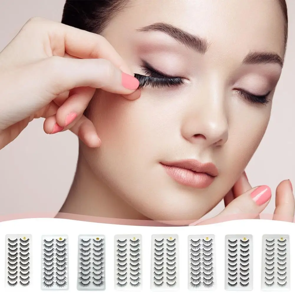 10 pares de pestañas postizas de visón 3D, extensiones de pestañas cruzadas naturales suaves y esponjosas, maquillaje de pestañas postizas de visón reutilizables