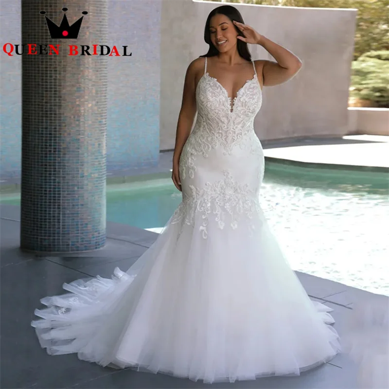 

Appliques Lace Wedding Dresses 2024 Sexy Spaghetti Straps V Neck Backless Mermaid Bridal Gowns Robe De Mariée Custom Y18M