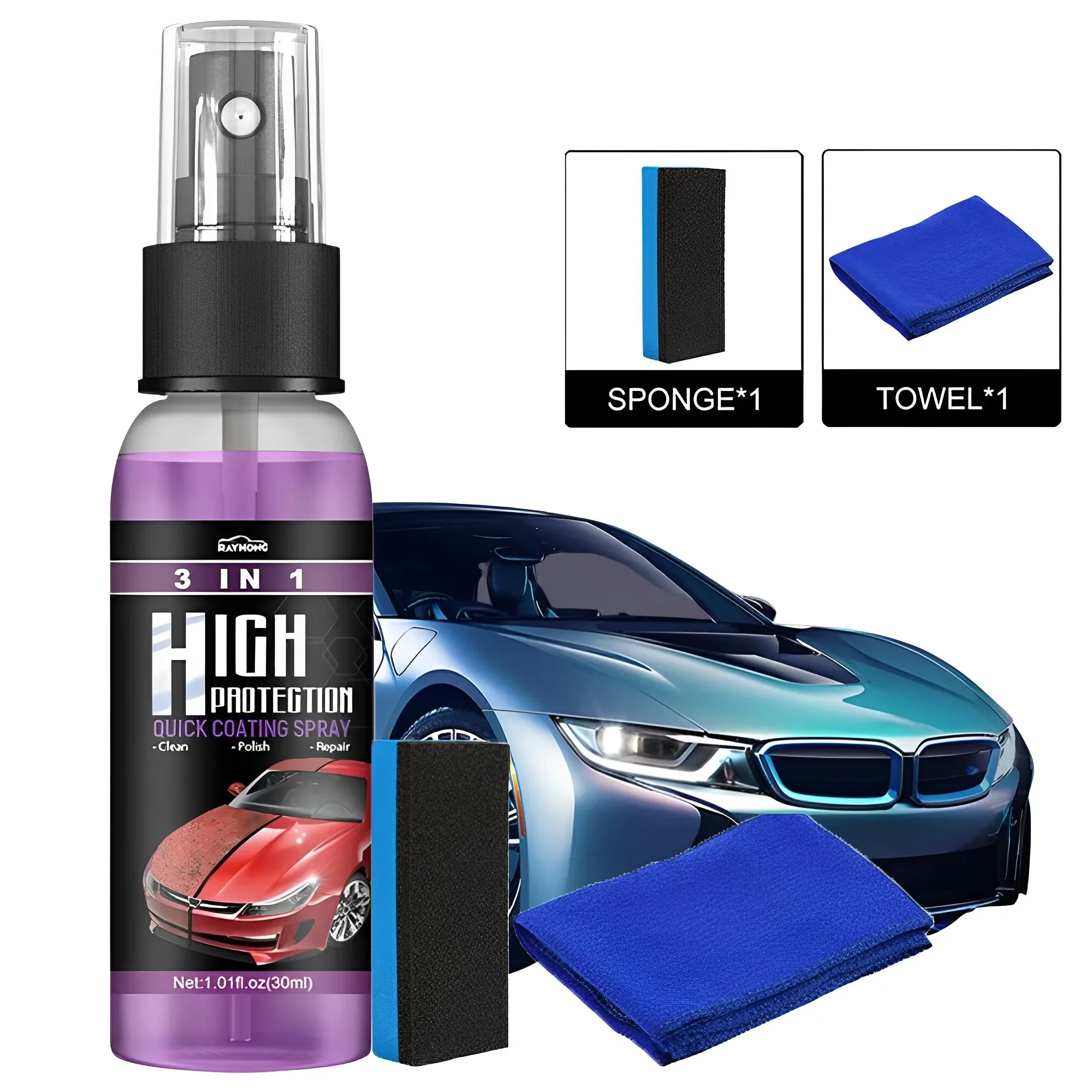 3 In 1 Ceramic Coating Spray Car Detailing Shield Cleaning Nano Ceramic Coating Spraying Wax Car Paint Scratch Repair Remover