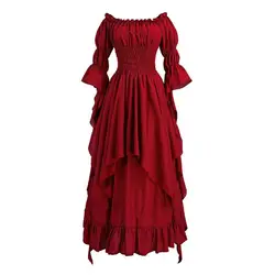 Maxi Dress For Women Medieval Retro Gothic Gown Dress Long Sleeve Cosplay Evening Party Prom Gothic Dress plus Size Sexy