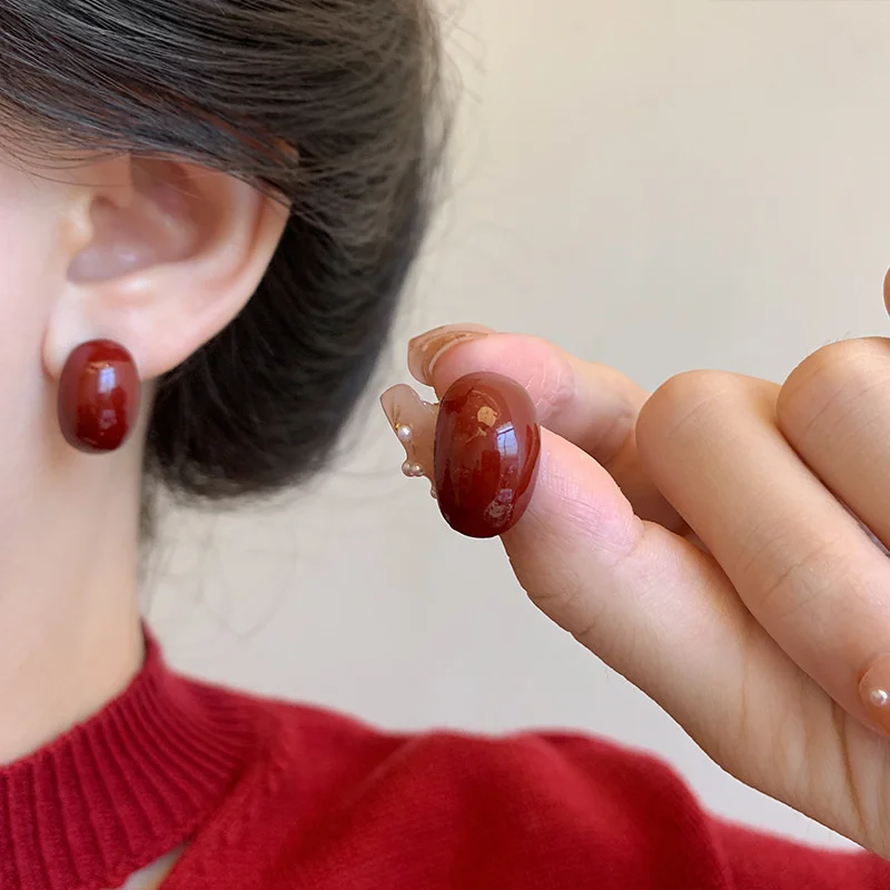 2025 Blooming Red Flower Stud Earrings for Women Elegant Simple Heart Geometry Earrings Aesthetics New Year Jewelry Gifts