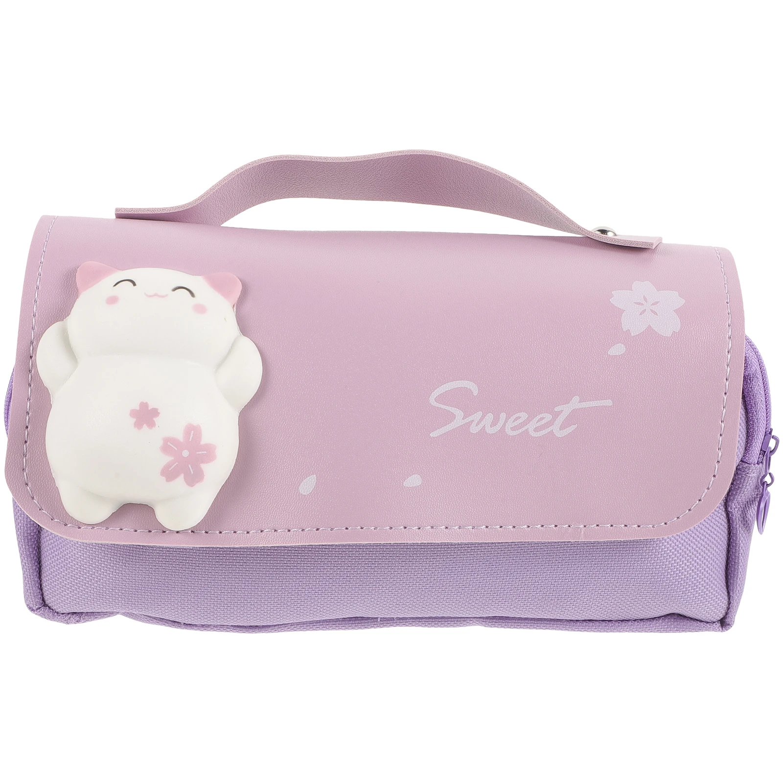Adorable Pencil Pouch Portable Multi-Use Pencil Case with Handle Cartoon Stress Relief Design Large Zipper Pen Bag for School