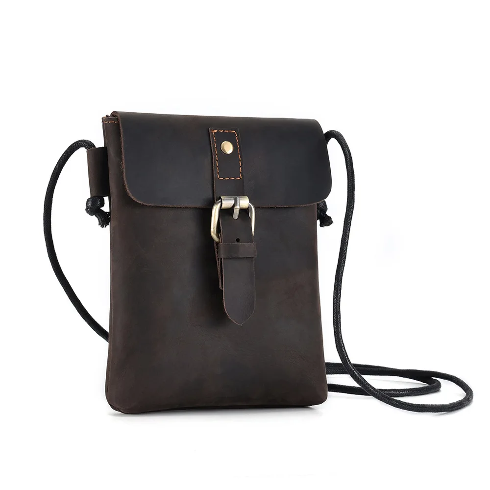 Sac messager vintage en cuir véritable pour homme, sac à bandoulière décontracté, mini paquet, sac pour téléphone portable, cuir de cheval Elin,