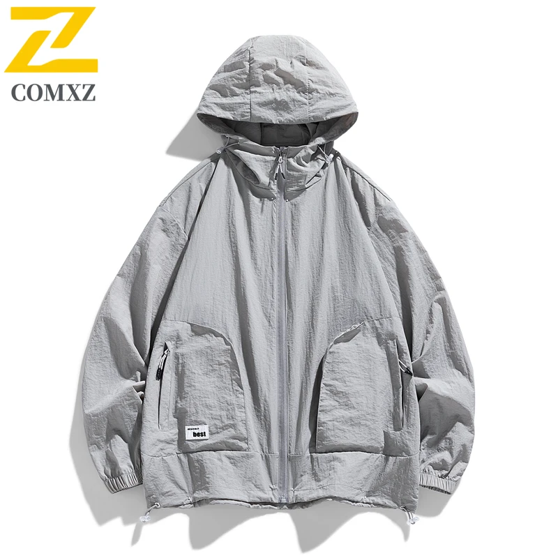 plus size Jacket Men's 2025 New Summer Casual Ice Silk Cool UV Sunscreen Hooded Coat Hiking Fishing Lightweight Skin Windbreaker