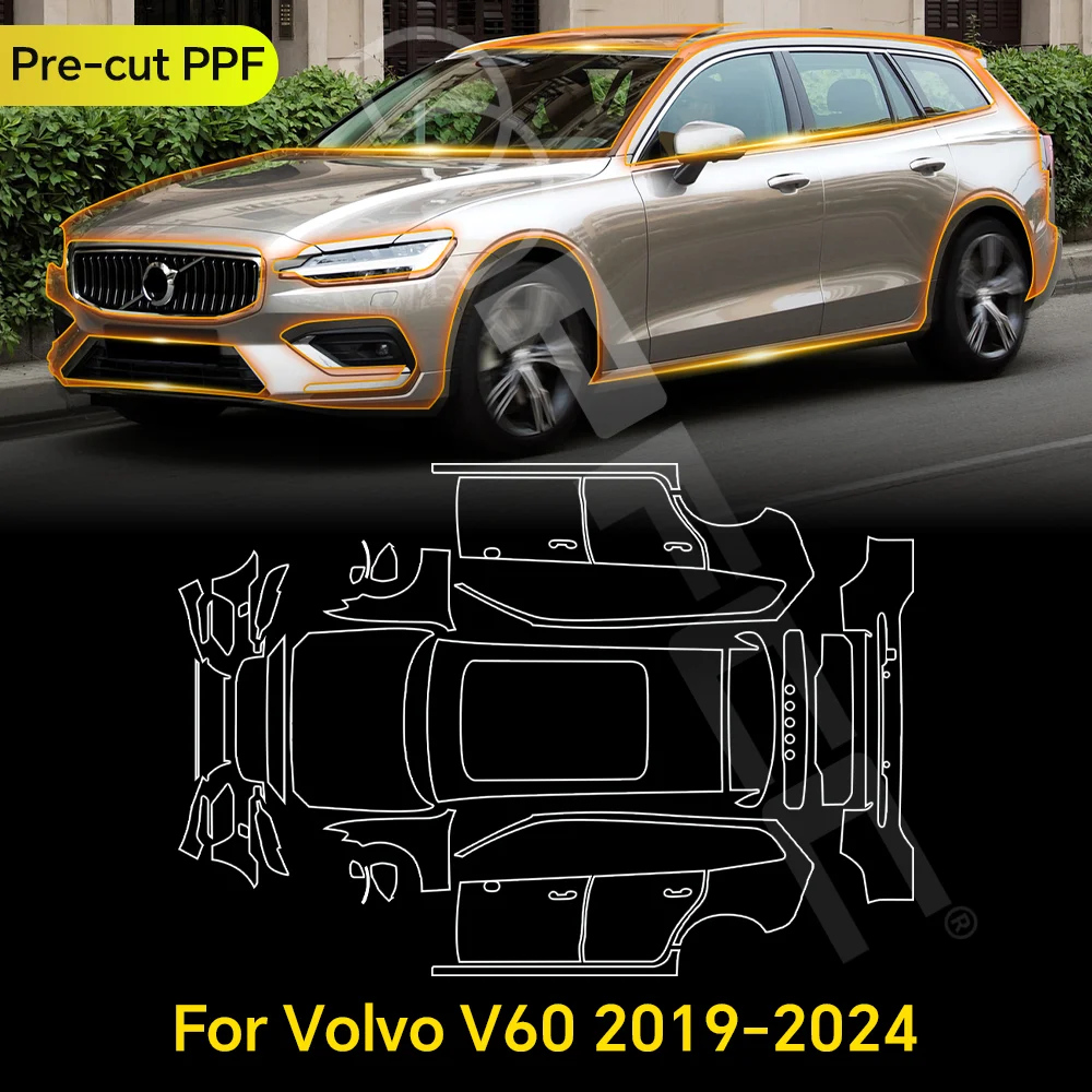 

For Volvo V60 2019-2024 TPU Paint Protection Film Clear Bra Car Body Anti-scratch Pre-cut PPF Resistant Invisible Repairable Kit