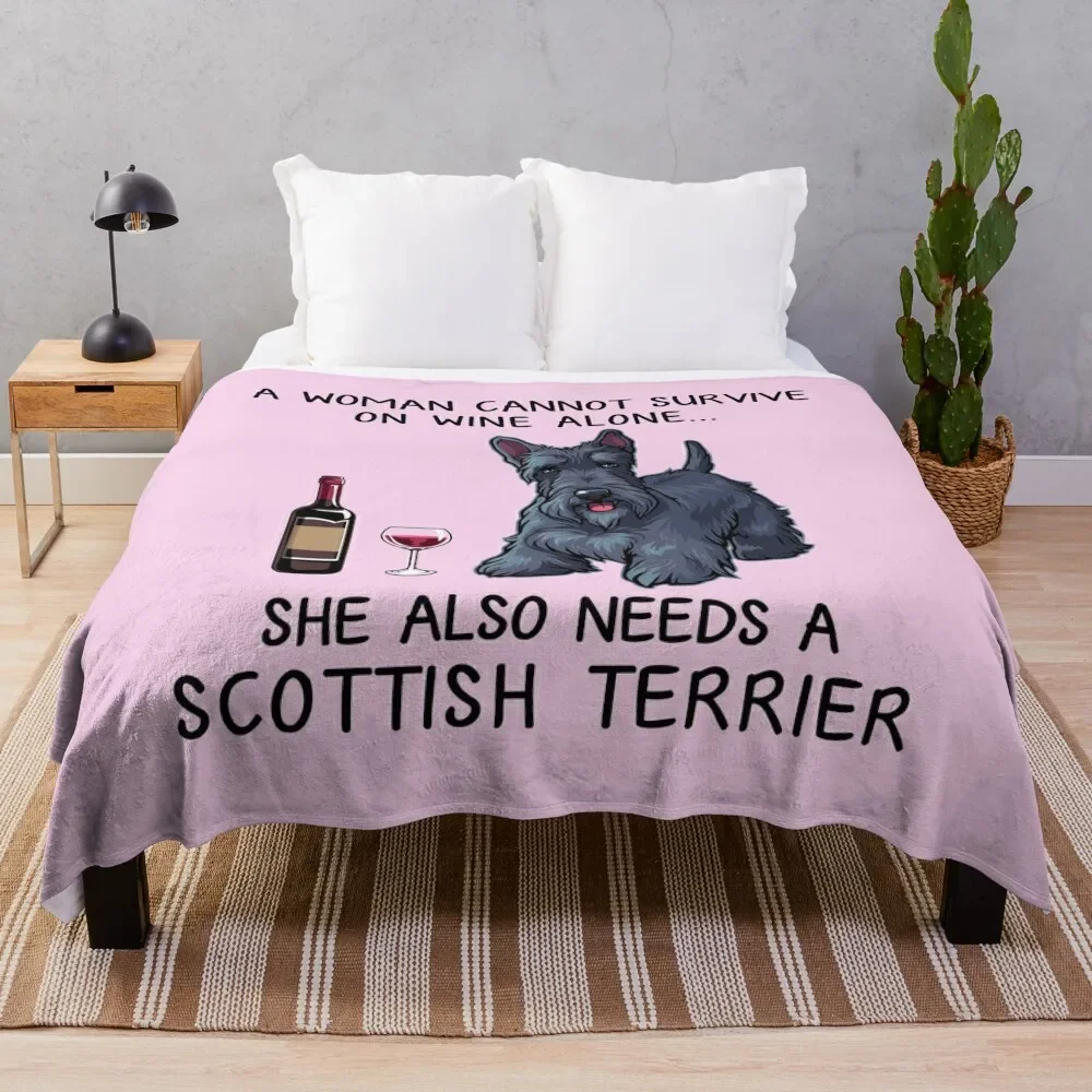 Scottish Terrier and wine Funny gift for dog mom Throw Blanket Blankets Sofas Of Decoration for winter Stuffeds Blankets