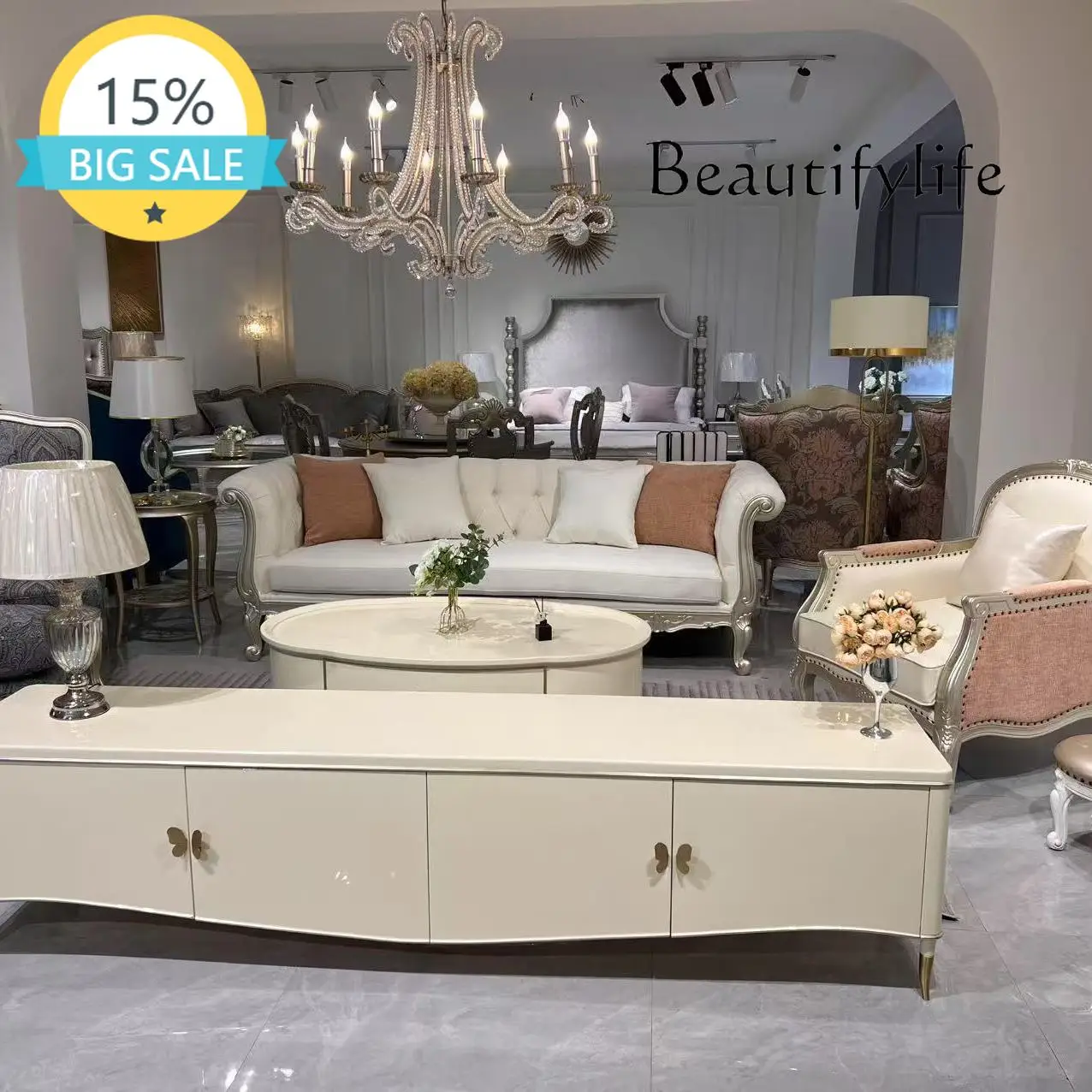 

SS American Light Luxury Solid Wood Sofa European Hand-carved Single And Double Three-person Combination Sofa Villa Furniture