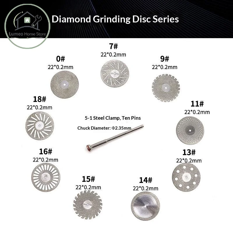 Diamond Grinding Cutting Disc Set for DIY Smooth Cut 10Pcs 22mm 0.2mm Thick 2.35mm Universal Shank for Jewelry Stone Metal Hobb