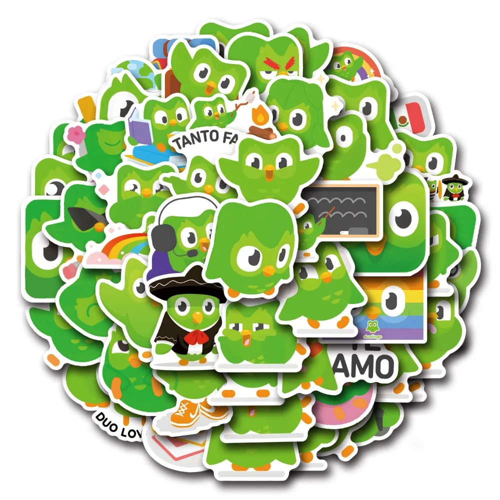 10/55pcs Cartoon Spirit Duolingo Graffiti Stickers Decorative Luggage Scooters Hand Account Guka Reward Mobile Phone Sticker Toy