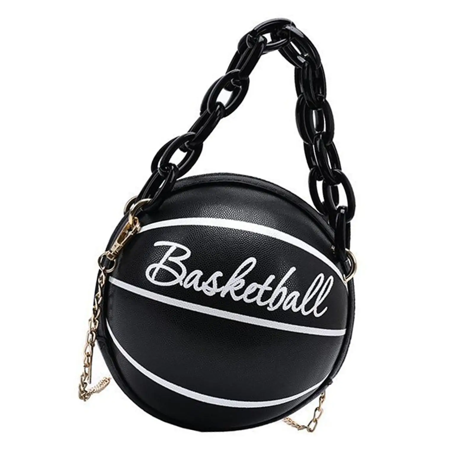 Small Basketball Shaped Handbags with Chain PU Leather Round Graphic Tote for Vacation Ladies Gift Shopping Beach