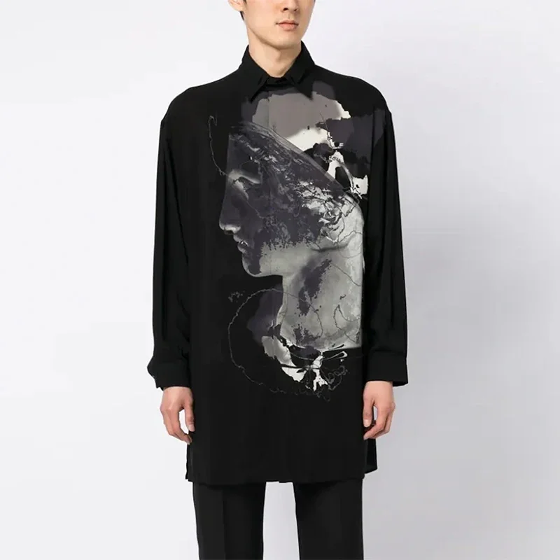 

YOJI OOAK оригинальный дизайн рубашка из искусственного шелка с двойным принтом и длинными рукавами средней длины