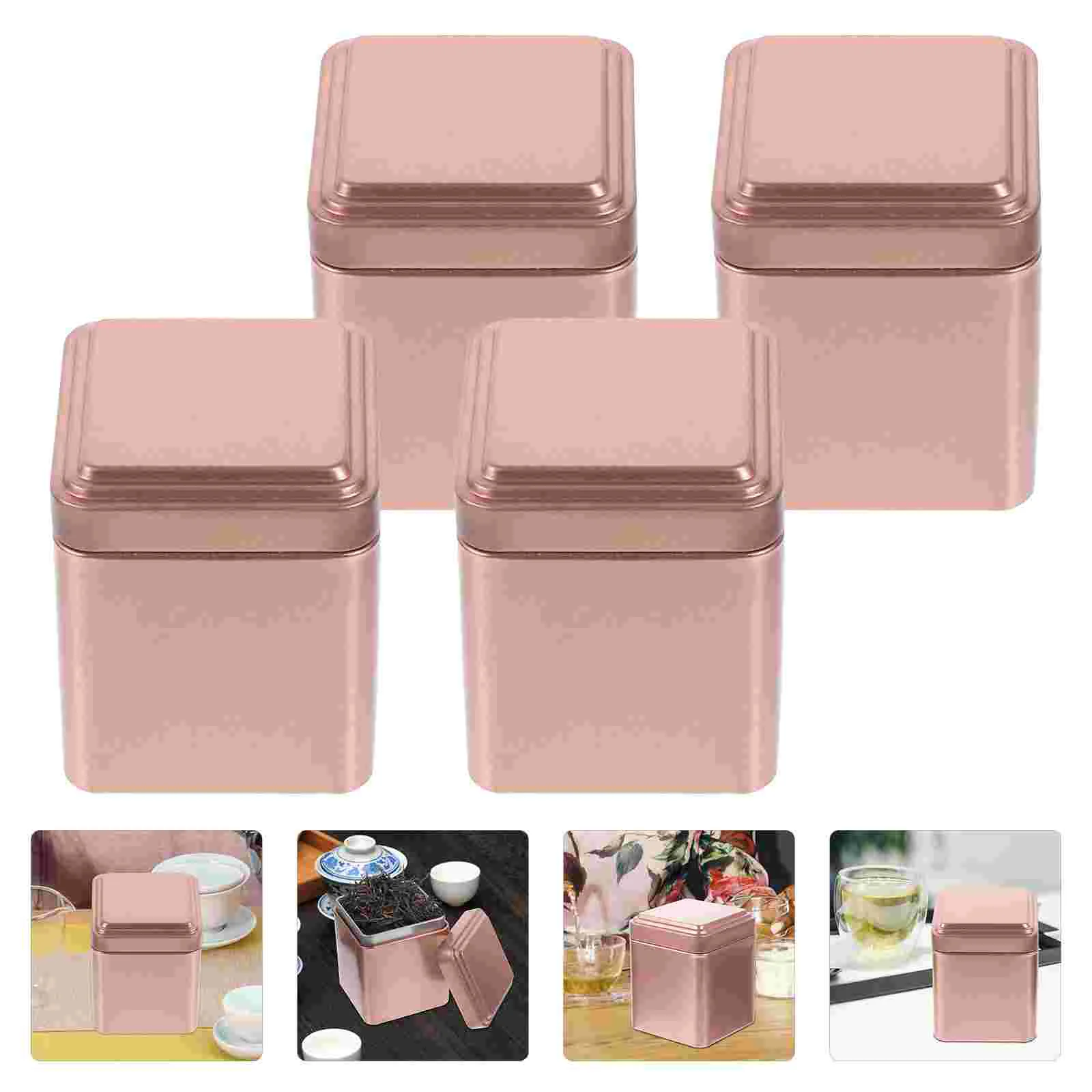 4 Pcs Tinplate Tea Cookie Tins with Lids Spice Jar Jars Airtight Candy Sugar Cube Container Metal Boxes