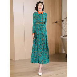 Fashion Stand Collar Flower Printed A-Line Dressed Female Elegant Long Vestidos 4XL