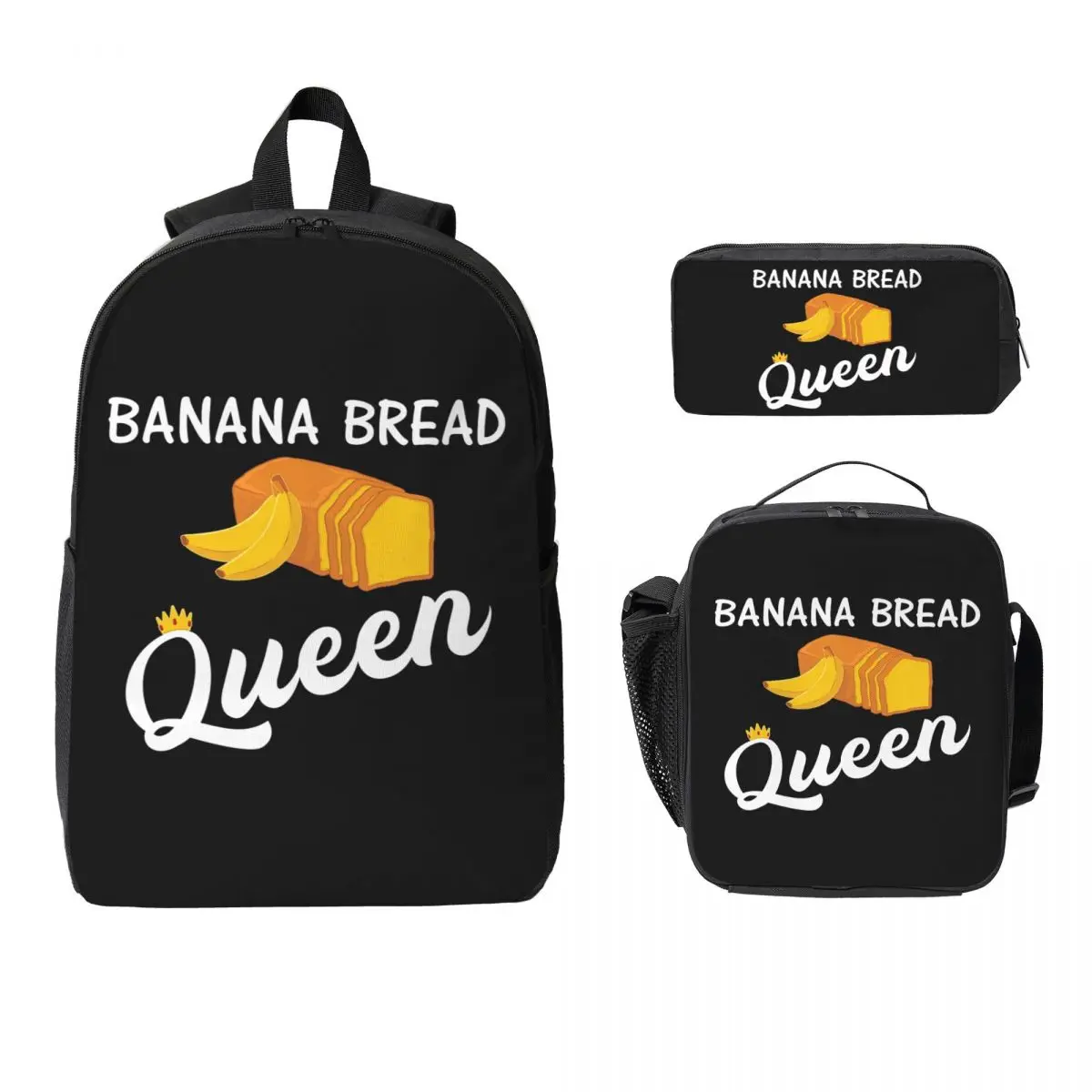 Baking Banana Bread Queen Backpack Boys Girls BookBag School Bag Computer Shoulder Bags 3ps Insulated Lunch Bag Pencil Case