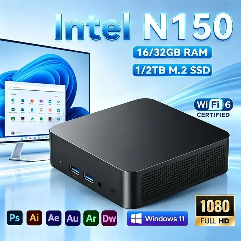 Mini PC Brand New Intel N150 Windows 11 Portable Computer Gaming PC 16GB RAM 1TB 2TB SSD Office Study Wifi 6 BT5.2 Gamer PC