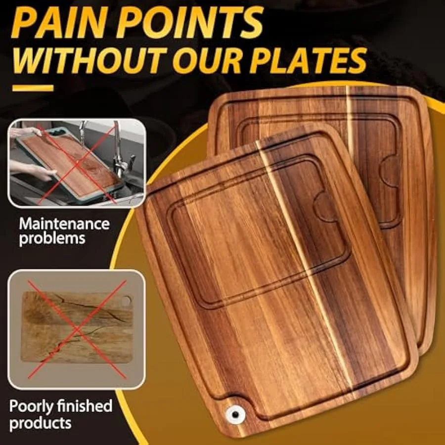 أطباق شرائح لحم خشبية مع قناة عصير - لوح تقطيع خشبي لخدمة شرائح اللحم - مجموعة أطباق مثالية لمحبي الشواء - مريلة سيزلينج