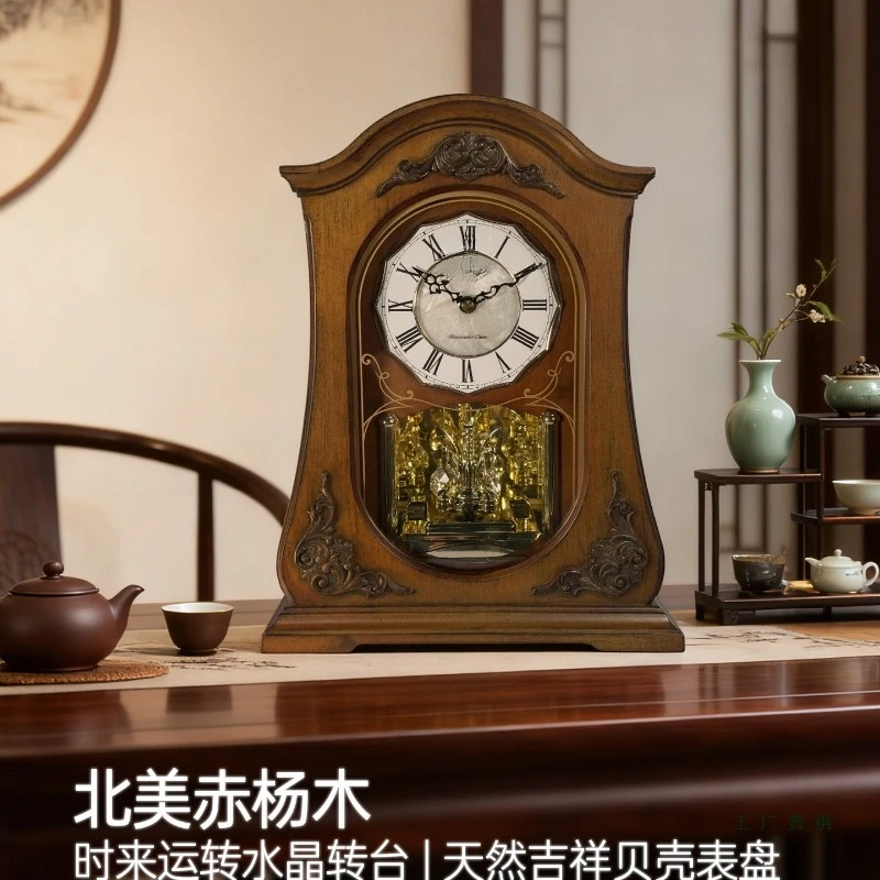 Clock living room home Chinese style 2026 new solid wood creative clock placement table clock