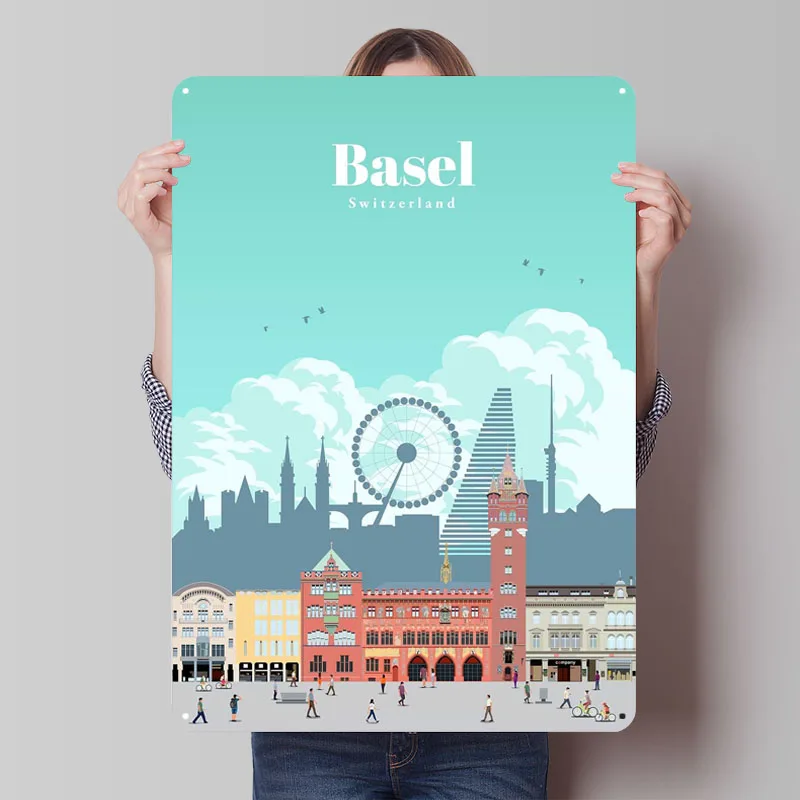 Travel to Basel Metal Poster Vintage Metal Signs Retro Custom Retro Tin Sign for Wall Art Decoration Home Decoration Luxury Room
