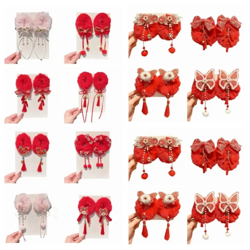 إكسسوارات الشعر على الطراز الصيني التقليدي، ربطات شعر على شكل فيونكة قطيفة للعام الجديد، حبال شعر على شكل فراشة السمك للأطفال، استخدام الأطفال #6