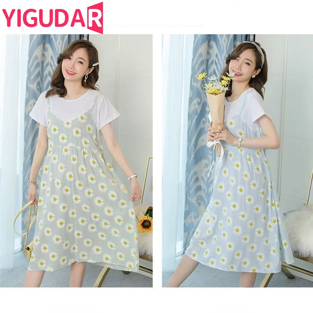

2025 Summer Korean Fashion Maternity Long Dress Sexy Hot Elegant A Line Floral Printed Clothes for Pregnant Women Pregnancy