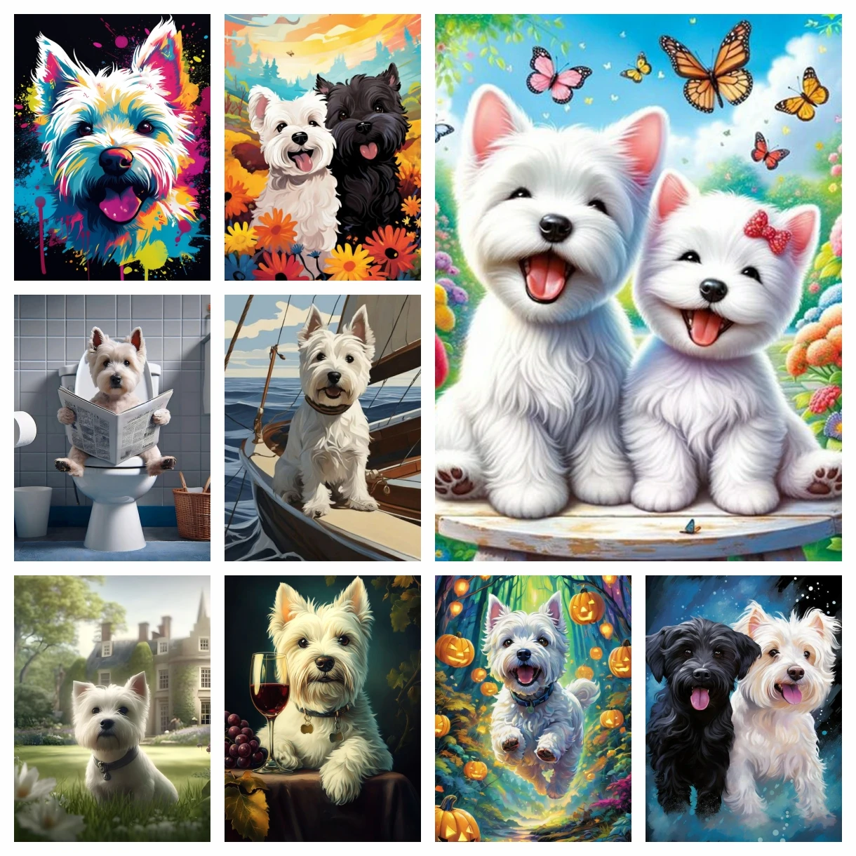 West Highland White Terrier Diamond Painting Cute Puppy Art Portrait DIY Diamond Embroidery Mosaic Oil Painting Home Decor