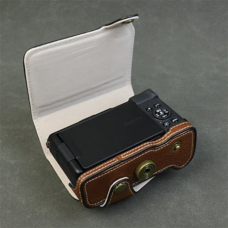 For Canon PowerShot V1 Protective Case，Camera Bag Half Cover Retro Base Anti-fall Scratchproof Travel Storage Crossbody Bags