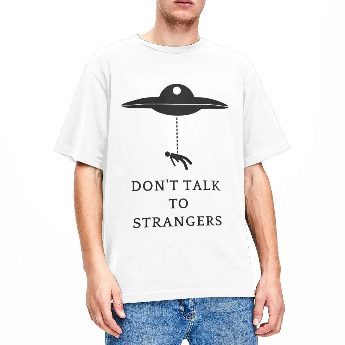 Men's Don't Talk To Strangers T Shirts Funny Spacecraft 100 Cotton Clothes Summer Vintage Short Sleeve T-Shirt Round Neck Tees