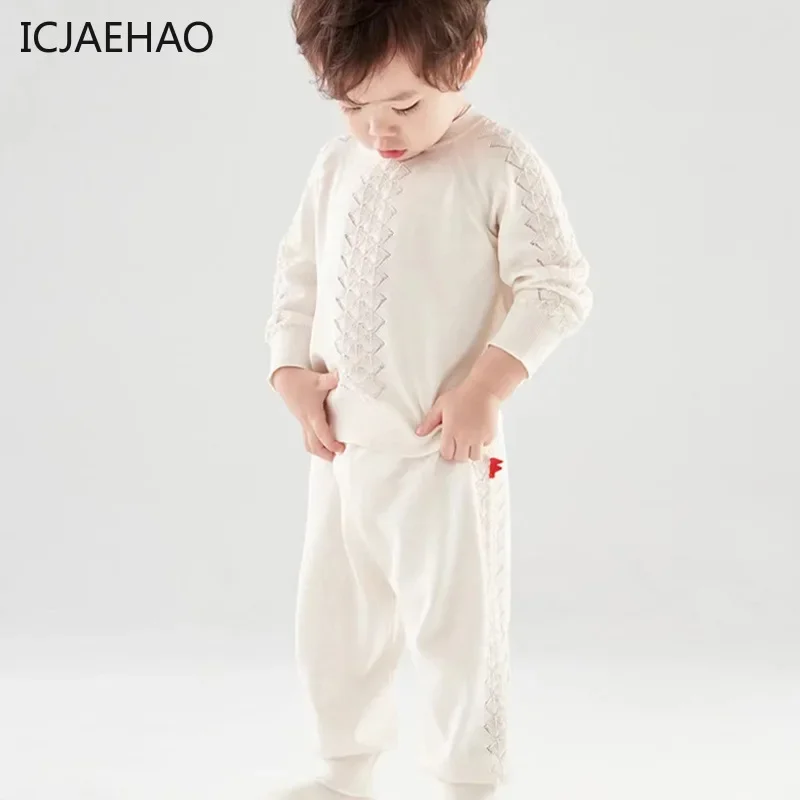 ICJAEHAO 2024 Kid Mulberry Silk Cotton Ultra-thin Knitted Suit Anti-mosquito Air-conditioning Clothing Boys Girls Infants Summer