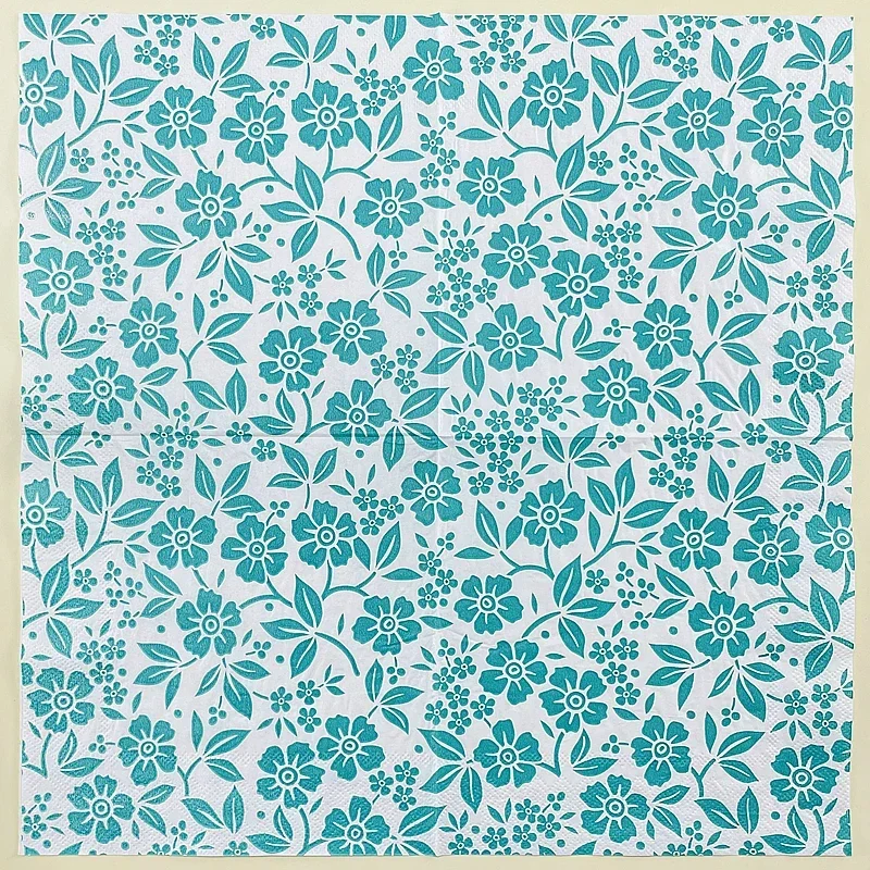 20pcs/Pac Printed Napkins Restaurant Desktop Table Setting Paper Placemats Green Fresh Flower Pattern Coloured Paper Napkins