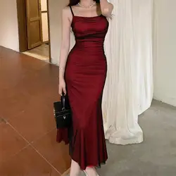 Sexy High Waist Skinny Sling Dresses for Summer Women's Dress 2024 NEW Mesh Strapless Sleeveless Solid maxi Dress for ladies