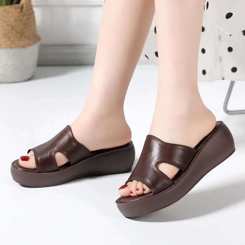 GKTINOO Woman Platform Flip Flops 2024 New Summer Women Genuine Leather Slipper High Heel Shoes Non-slip Women Slippers