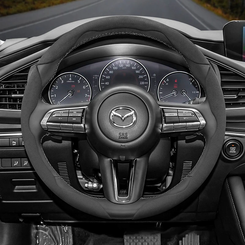 For Mazda Suede Snap-on Steering Wheel Cover Fit 6 Gg Gh 3 Bk 2008 2 Cx 5 Cx5 Cx90 Mx5 Cx 30 2020 Nd Bt50 80 Rx8 Accessories